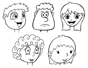 Set of cartoon vector illustration faces and heads art