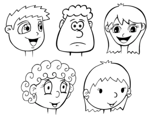 Fototapete Karikaturzeichnung Set of cartoon vector illustration faces and heads art