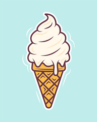 Ice cream cone cartoon style. Vector illustration isolated on a blue background