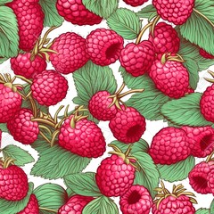 Raspberry pattern on a white background.Generative AI