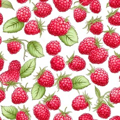 Raspberry pattern on a white background.Generative AI