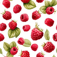 Raspberry pattern on a white background.Generative AI