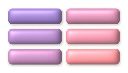 Set of cute pastel 3d buttons for web design. 3d realistic design element.