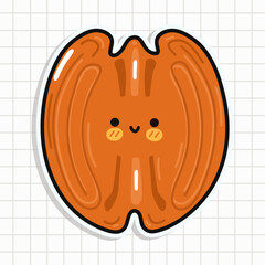 Cute Pecan sticker character. Vector hand drawn cartoon kawaii character illustration icon. Fun Pecan sticker character concept