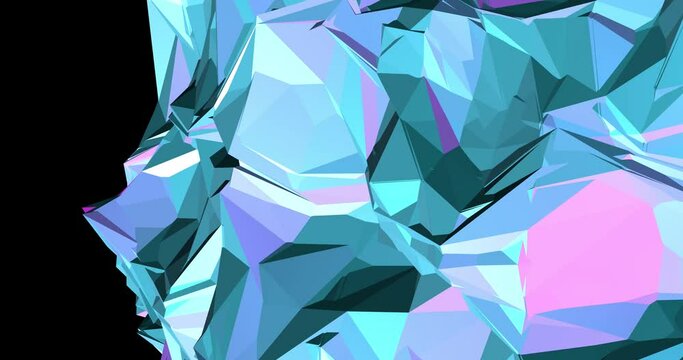 Abstract polygonal faceted background in loop. Multicolor iridescent geometric animation. Crystal style landscape backdrop in minimal polygonal geometric design.