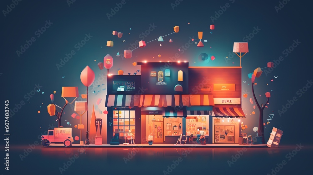Poster Searching location on map and pin above blue tone cityscape and network connection.Generative AI