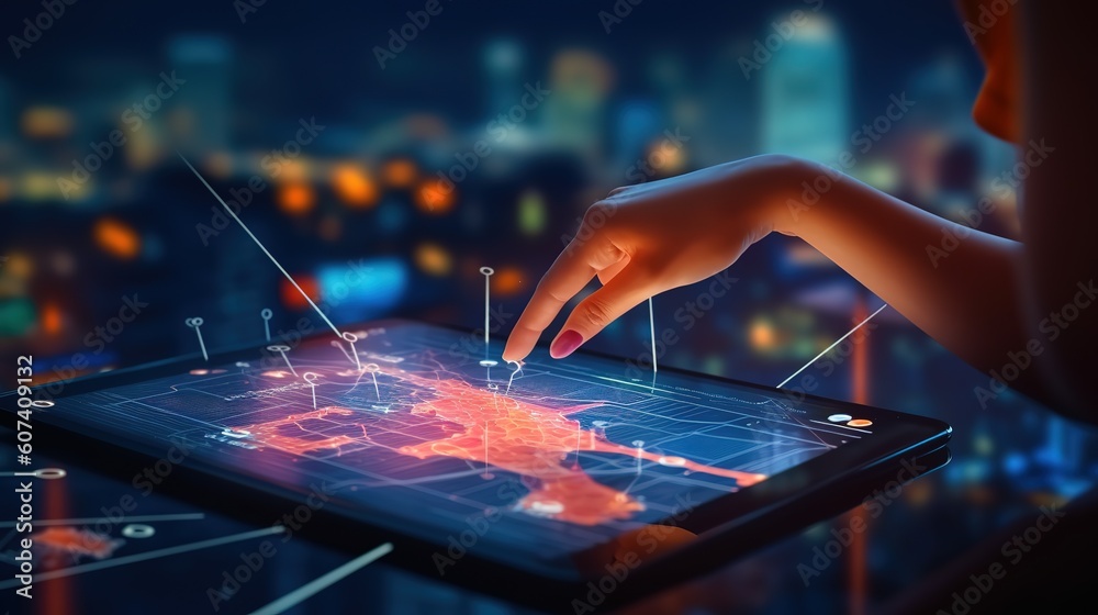 Poster GPS map, pin address location on mobile apps. Generative AI