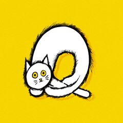 Cute cat illustration of the letter Q