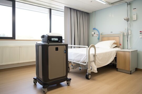 air purifier in hospital room, providing comfortable and safe environment for patients, created with generative ai