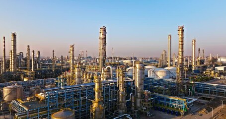 Aerial view of oil and gas petrochemical industrial with Refinery factory - Powered by Adobe
