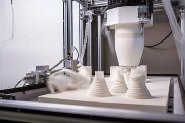 3d printing and additive manufacturing robot mixing materials for new print, created with generative ai