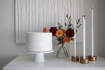 minimalist, white wedding cake with simple floral accents, created with generative ai