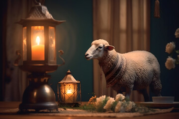 Eid al Adha Mubarak Islamic festival social media banner and Eid Mubarak Post Template sheep and lamb	