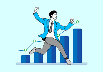 Young businessman hurry up consisting of finance graph cartoon icon vector illustration, flat business icon