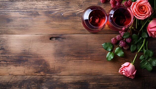 A glass of rose wine on a rustic bar 
