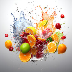 Tasty fresh juicy fruits explode