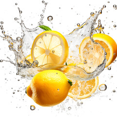 Tasty fresh juicy lemonade with lemons explode