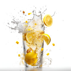 Tasty fresh juicy lemonade with lemons explode - obrazy, fototapety, plakaty
