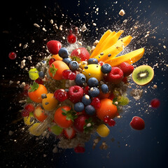 Obraz na płótnie Canvas Tasty fresh juicy fruits explode