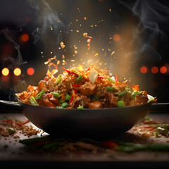 Fototapeta na wymiar Tasty fresh juicy wok explode