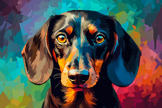 Dachshund dog face vector illustration in abstract mixed grunge colors digital painting in minimal graphic art style. Digital illustration generative AI.