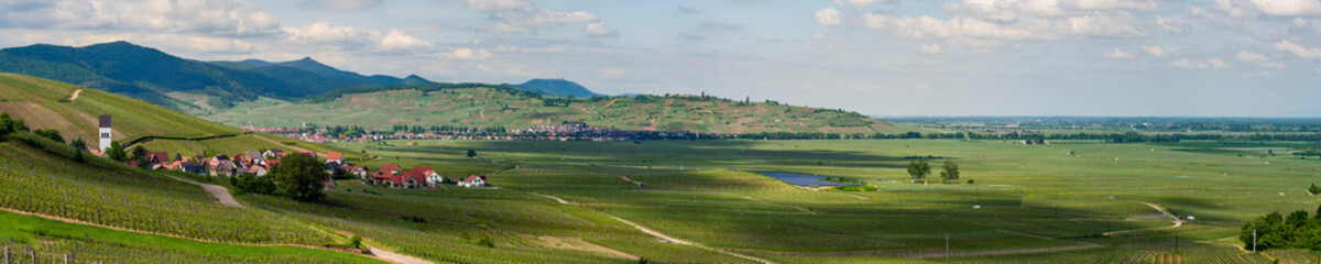 Le passage des nuages sur la nouvelle centrale photovoltaïque implantée au cœur du vignoble alsacien, CeA, Alsace, Grand Est, France