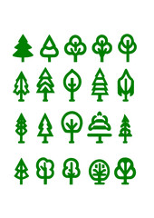 set of green tree icons 