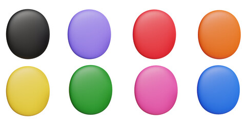 Set of colored badges. Disc shape. 3D round element. Geometric style