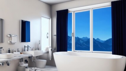 Obraz na płótnie Canvas Gray Bathroom With White Tub. Generative AI