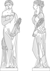 Vector sketch illustration of classical vintage roman greek goddess of beauty statue