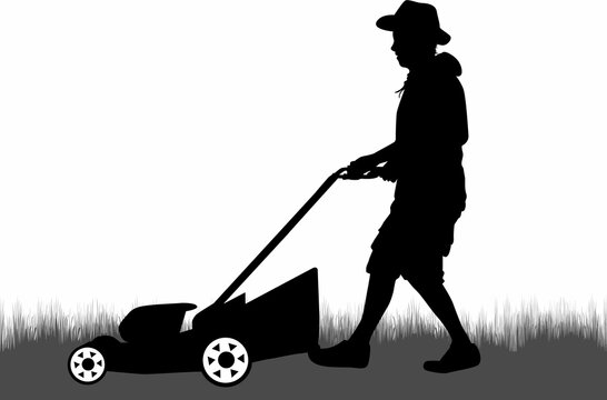 recommend clip art: Man Mowing Lawn . Conceptual illustration.	