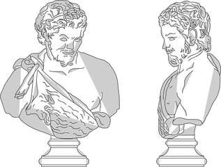 Vector sketch of a half-breasted bust of a classical greek roman figure