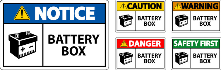 Notice Battery Box with Icon Sign On White Background