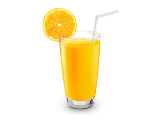 Fresh orange juice with fruits, transparent background