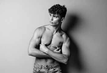 Fototapeta premium man healthy caucasian sexy fashion athletic person male strong jeans