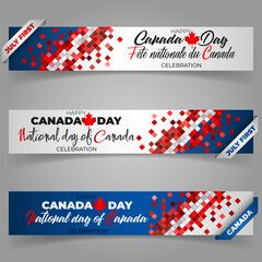 Holiday design of web banners background with handwriting texts and national flag color for national day, Canada day event celebration; Vector illustration