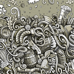 Cartoon cute doodles hand drawn Beer fest frame design