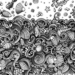 Cartoon hand-drawn doodles Underwater life illustration