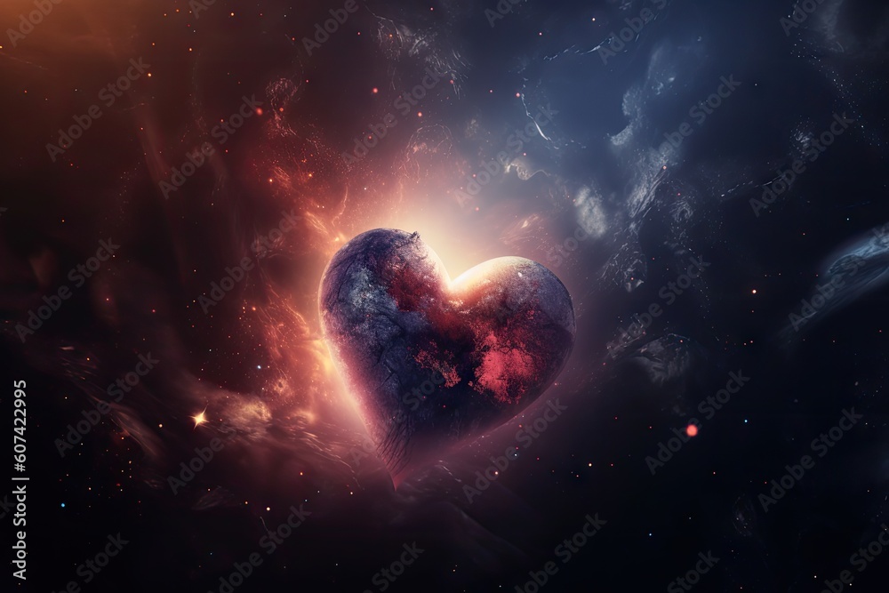 Sticker heart-shaped nebula surrounded by stars and nebulae in the universe, created with generative ai
