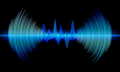 Blue color sound wave digital background. Music and radio soundwave pulse concept. - obrazy, fototapety, plakaty