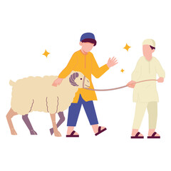 Boys and a Goat Eid Adha Color 2D Illustrations