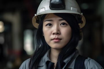 woman smile industry hat helmet asian job industrial hard portrait business engineer. Generative AI.
