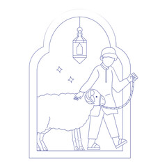Sacrificial Goat Eid Adha Outline 2D Illustrations