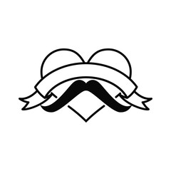 Love heart with mustache father day logo design