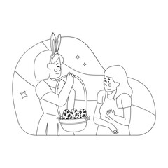 Two Girl Easter Egg  Outline 2D Illustrations