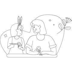 Coloring With Mom Easter Outline 2D Illustrations