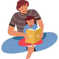 Reading Book Fathers Day Color 2D Illustrations