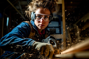 skilled female carpenter, woman in profession, Generative AI