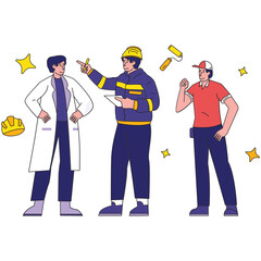 Three Worker Labour Day Color 2D Illustrations