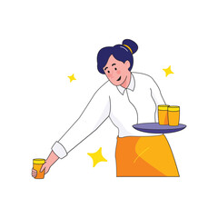 Waitress Labour Day Color 2D Illustrations